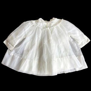 Baby White Nylon Floral Applique Christening Coat